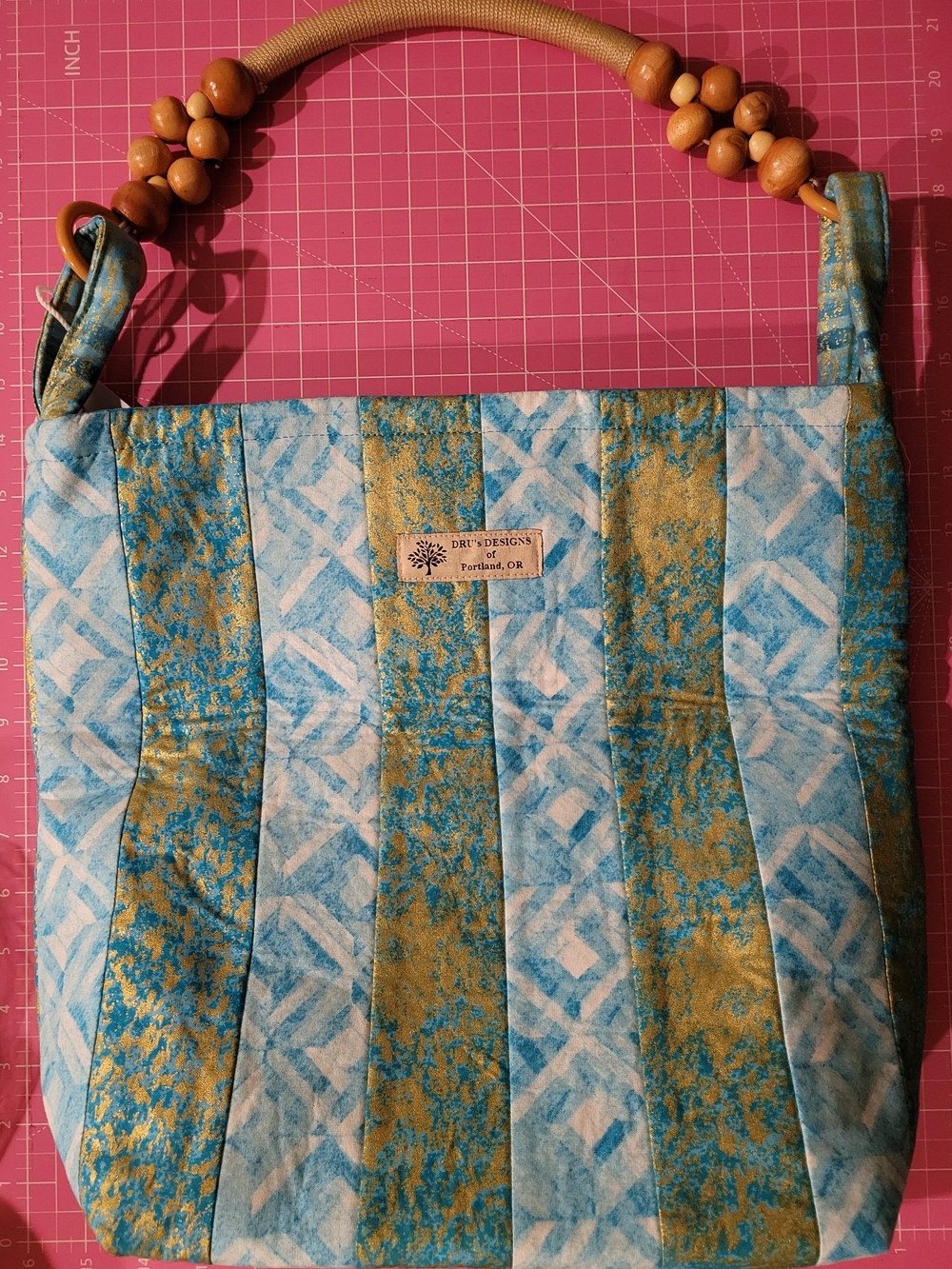 Dru Designs Quilted Tote in Turquoise & Gold